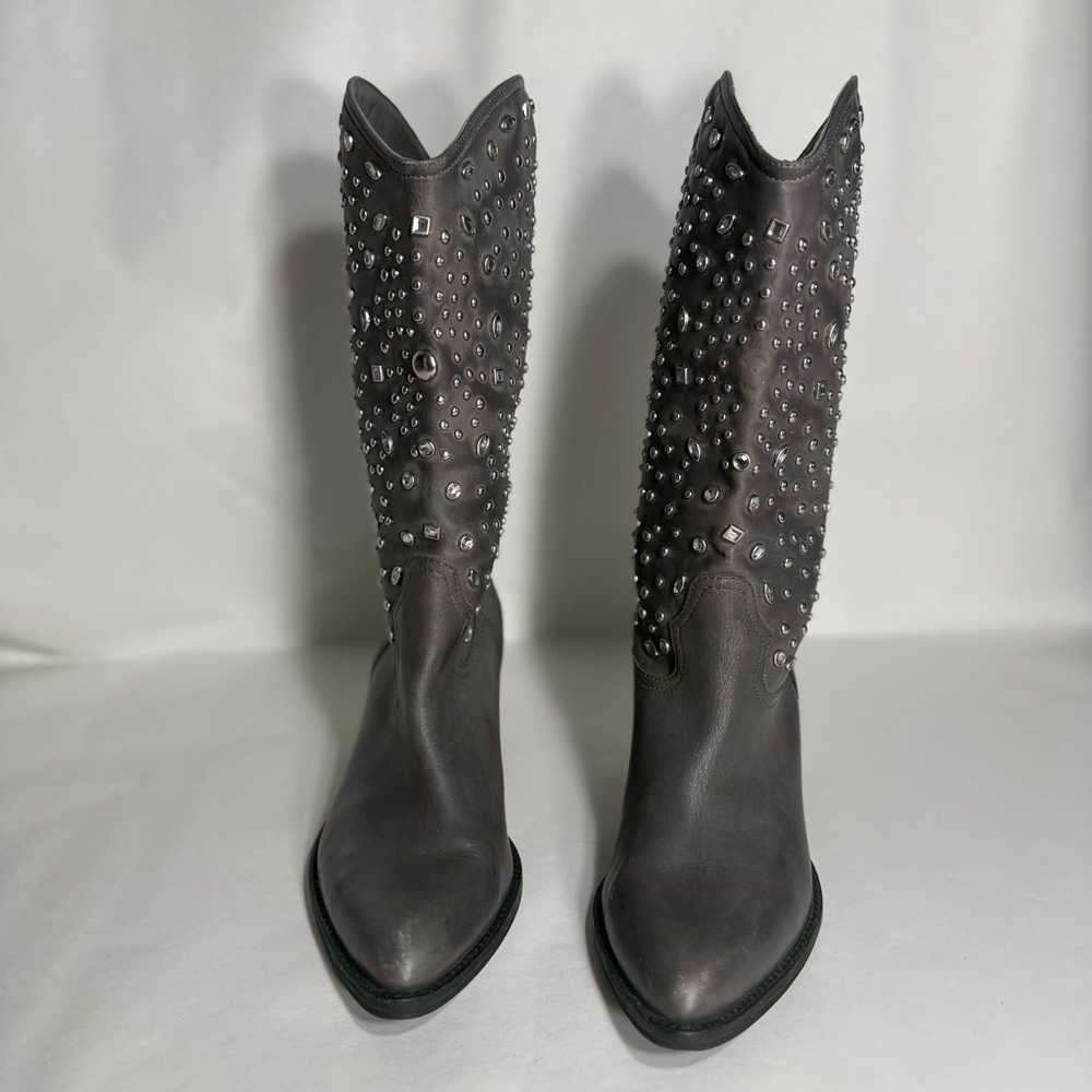 Reba Studded Charcoal Heeled Boots